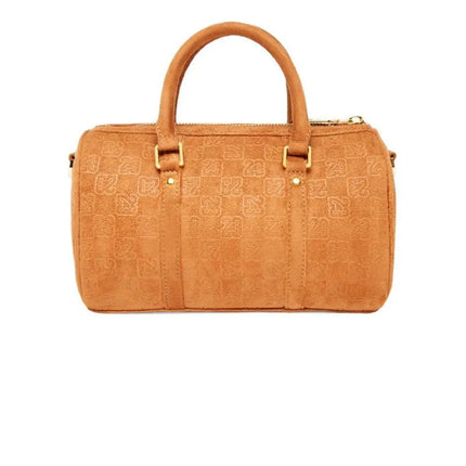 Moterų „Air Jordan“ zomšinis monogramos mini krepšys „Duffel“, 3 l, konjako spalvos – MA09209-X6X