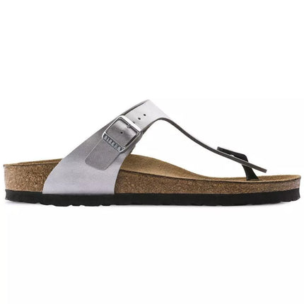 Moterų šlepetės per pirštą Birkenstock Gizeh Birko-Flor, sidabrinės, normalaus pločio (0043851)