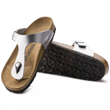 Moterų šlepetės per pirštą Birkenstock Gizeh Birko-Flor, sidabrinės, normalaus pločio (0043851)