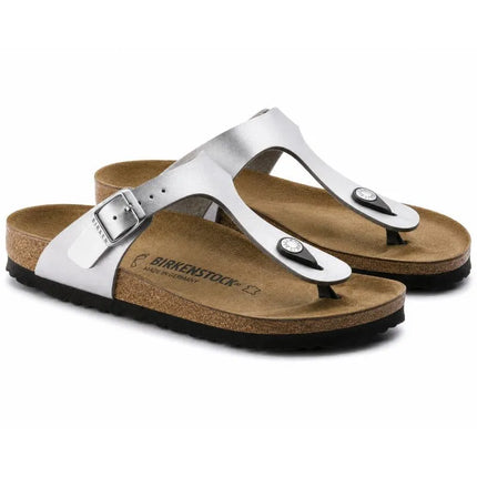 Moterų šlepetės per pirštą Birkenstock Gizeh Birko-Flor, sidabrinės, normalaus pločio (0043851)