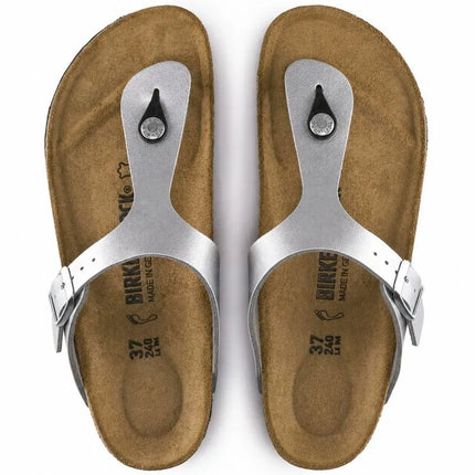 Moterų šlepetės per pirštą Birkenstock Gizeh Birko-Flor, sidabrinės, normalaus pločio (0043851)