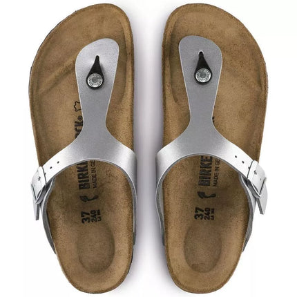 Moterų šlepetės per pirštą Birkenstock Gizeh Birko-Flor, sidabrinės, normalaus pločio (0043851)