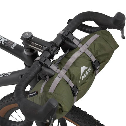 MSR Hubba Hubba Bikepack 1 vietos žalia, raudona, balta trikampė palapinė