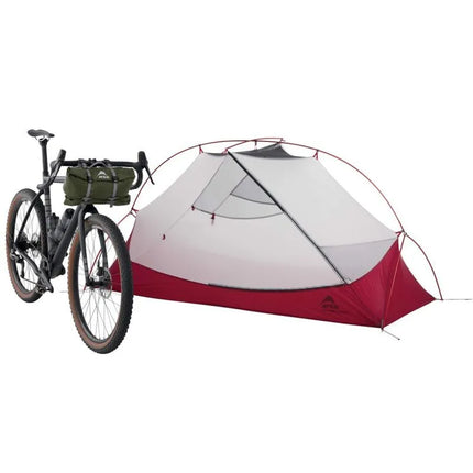 MSR Hubba Hubba Bikepack 1 vietos žalia, raudona, balta trikampė palapinė