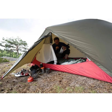 MSR Hubba Hubba Bikepack 2 asmenų trikampė palapinė, žalia, raudona, balta