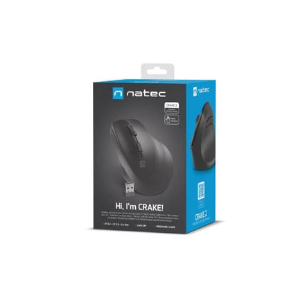 NATEC CRAKE 2 vertikali belaidė pelė, Bluetooth 5.0 + 2.4 GHz, 2400 DPI, juoda, NMY-2048