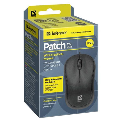 Optinė pelė Defender Patch MS-759, 1000 DPI, 3 mygtukai, juoda, 52759