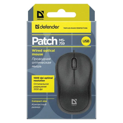 Optinė pelė Defender Patch MS-759, 1000 DPI, 3 mygtukai, juoda, 52759