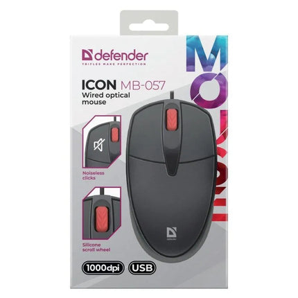 Pelytė DEFENDER ICON MB-057, juoda, optinė, 1000 dpi, 3 mygtukai
