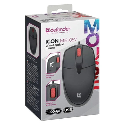 Pelytė DEFENDER ICON MB-057, juoda, optinė, 1000 dpi, 3 mygtukai