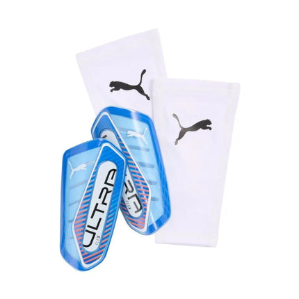 Puma Ultra Flex Sleeve futbolo blauzdų apsaugos, mėlynos ir baltos spalvos, 30987 04
