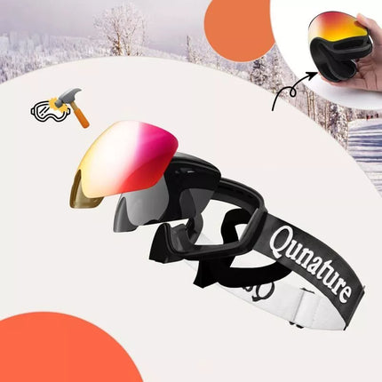 Qunature Juodi slidinėjimo akiniai vaikams (Dydis M/L) - Juodi