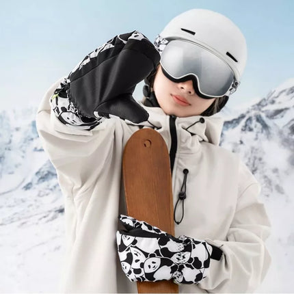 Qunature Panda Slidinėjimo pirštinės su šilumos perdavimu, vaikams, Dydis S - Juoda/Balta