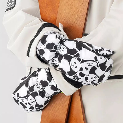 Qunature Panda Slidinėjimo pirštinės su šilumos perdavimu, vaikams, Dydis S - Juoda/Balta
