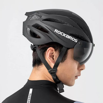 Rockbros Dviračio šalmas su skydeliu, nuimami UV apsauginiai akiniai, Unisex - Juoda/Ruda