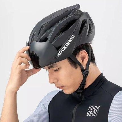 Rockbros Dviračio šalmas su skydeliu, nuimami UV apsauginiai akiniai, Unisex - Juoda/Ruda