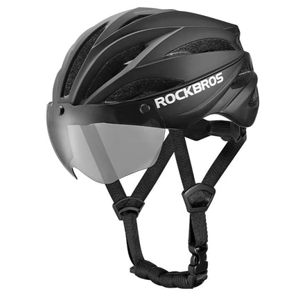 Rockbros Dviračio šalmas su skydeliu, nuimami UV apsauginiai akiniai, Unisex - Juoda/Ruda