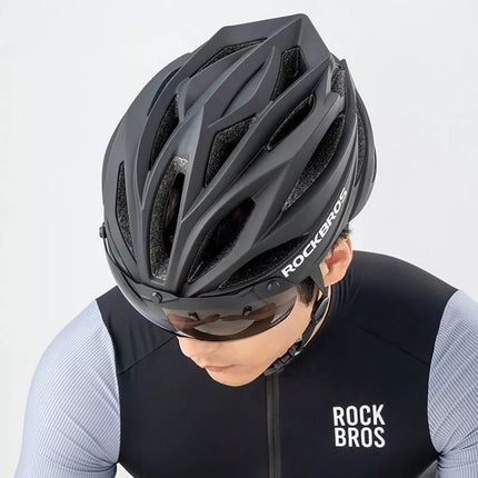 Rockbros Dviračio šalmas su skydeliu, nuimami UV apsauginiai akiniai, Unisex - Juoda/Ruda