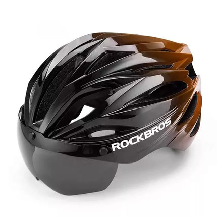 Rockbros Dviračio šalmas su skydeliu, nuimami UV apsauginiai akiniai, Unisex - Juoda/Ruda