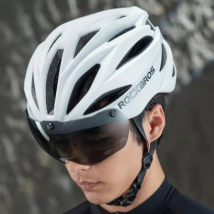 Rockbros Dviračio šalmas su skydeliu, nuimami UV apsauginiai akiniai, Unisex - Juoda/Ruda