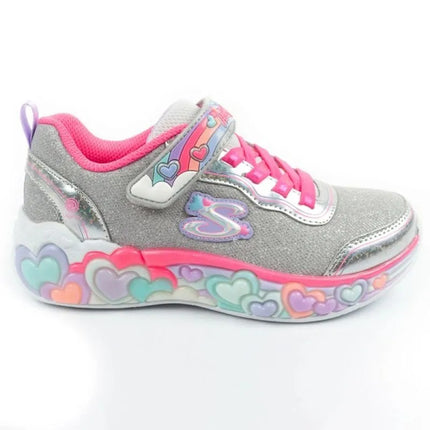 Skechers S Lights LED vaikiški batai mergaitėms su lipdukais, pilki