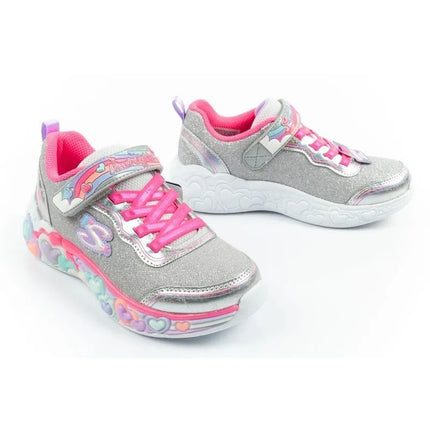 Skechers S Lights LED vaikiški batai mergaitėms su lipdukais, pilki
