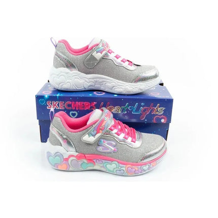 Skechers S Lights LED vaikiški batai mergaitėms su lipdukais, pilki