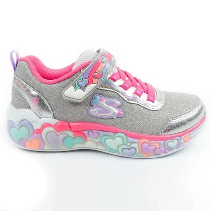 Skechers S Lights LED vaikiški batai mergaitėms su lipdukais, pilki