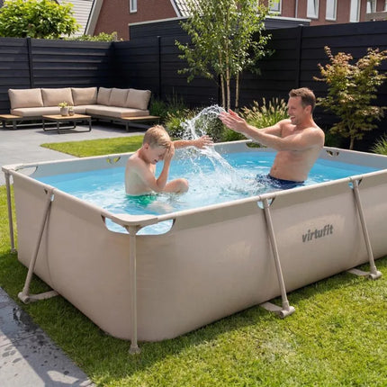 Stačiakampis baseinas VIRTUFIT 300 x 210 cm su filtro siurbliu, smėlio spalvos
