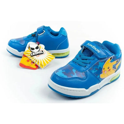 Vaikiški „Leomil“ sportiniai bateliai „Pokemon“, lengvi, su „velcro“ užsegimu ir LED lemputėmis, mėlyni