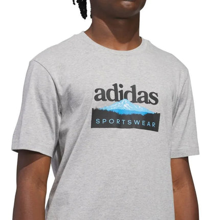 Vyriški „adidas“ marškinėliai „Sportsman Mountain Graphic“, šviesiai pilki, KC9253