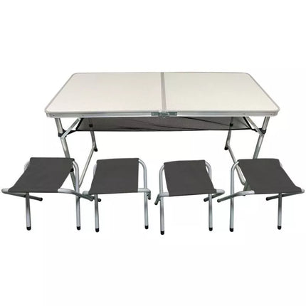 FOLDABLE CAMPING TABLE 120x60x70/62/55CM 4 CHAIRS AND SHELF