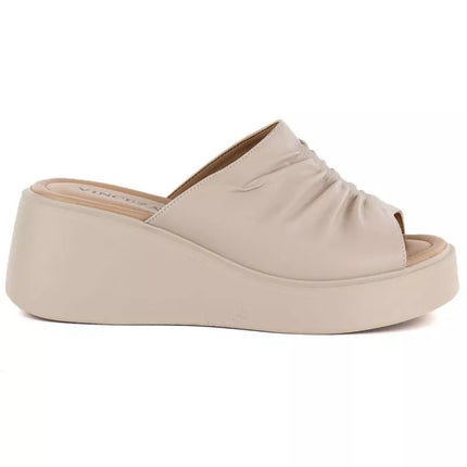 Women's beige leather wedge sandals Vinceza 66949