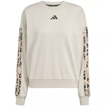 Moterims adidas French Terry džemperis su gyvūninio rašto 3 juostelėmis, kreminės spalvos, JM1836