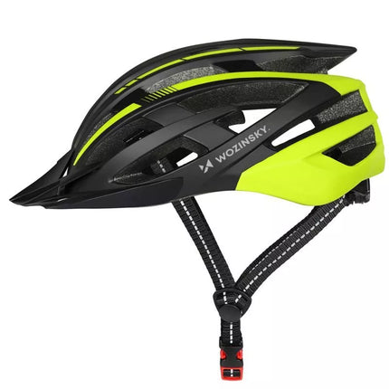 Wozinsky MTB dviračio šalmas su nuimamu skydeliu ir galine USB lempute, dydis L - Juodas ir geltonas