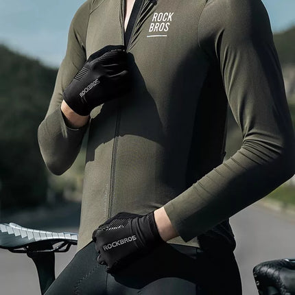 Rockbros dviračių pirštinės pavasario/vasaros/rudens, pilno piršto, dydis: XL - juodos