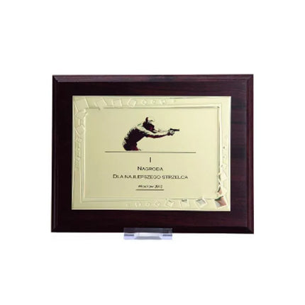 Plastic diploma with an engraved metal plate