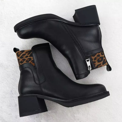 Black leather ankle boots with a block heel, Vinceza 26-66855