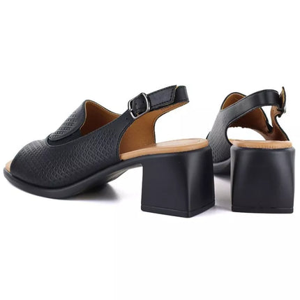 Women's black leather high-heeled sandals Vinceza 26-66920