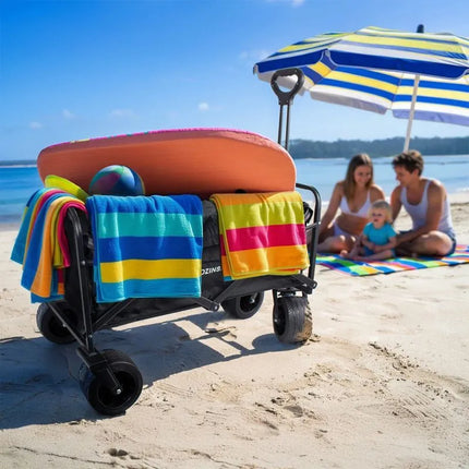 Wozinsky WZP-100 beach, tourist, garden trolley, durable, wide wheels, with safety net up to 100 kg - black