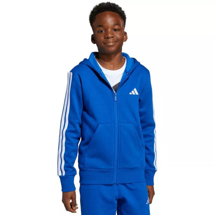 adidas Essentials vaikiškas džemperis su gobtuvu ir pilnu užtrauktuku mėlynas JY4977