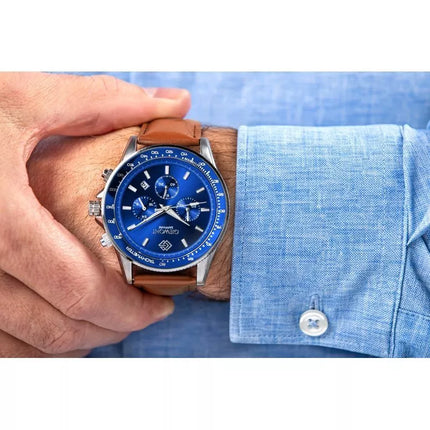 Vyriškas laikrodis Giewont Chronograph Safyro rudas mėlynas GW3520-A5