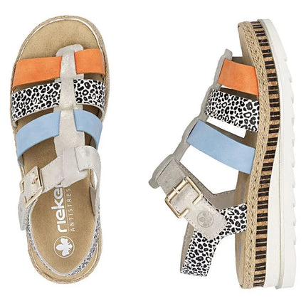 Rieker V7904-90 Women's Leather Wedge Sandals