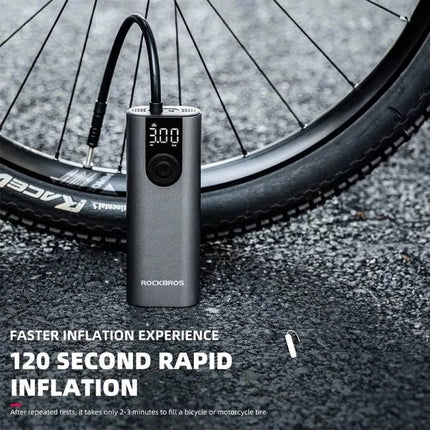 Rockbros 42720001001 Electric Bike Pump with LED Display + USB-C - USB-A Cable - Black
