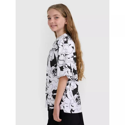 Negabaritinis T-shirt su spauda mergaitėms 4F 4FJRAW25TTSHF3069-90A