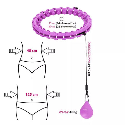 HULA HOP RINKINYS HHW12 VIOLETINIS SU SVORIAIS IR HMS DIRŽAS BR163 JUODAS PLUS SIZE