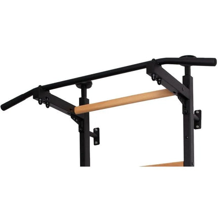 GYMNASTIC WOODEN AND METAL EXTENSION WALL BAR WITH METAL HANDLE IN OAK COLOUR BENCHK 511