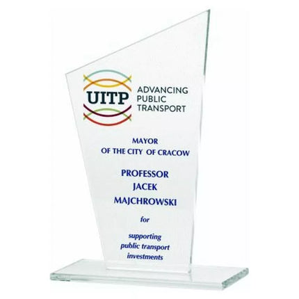Glass trophy with LuxorJet color print