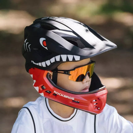 Rockbros TT-32005 Shark Children's Bike Helmet with Detachable Jaw Size M (54-58) - Black