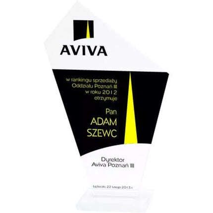 Engraved glass trophy + paint filling